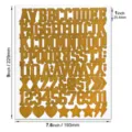 Detail of gold vinyl alphabet and number stickers with dimension measurements - Bold Block 1 Inch / 100 Pieces/Pack / Bright Gold
