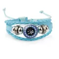 Sky blue braided leather bracelet featuring Muhammad Arabic calligraphy glass charm - 18mm / Sky Blue