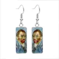 Close-up of stainless steel drop earrings featuring Van Gogh's self-portrait art - Self-Portrait(70138902) / 10*25mm
