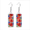 Rectangular stainless steel earrings with red poppy floral glass cabochon detail. - Poppy Flower Style 1 / 10x25mm