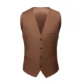 Detail view of a classic brown four-button slim fit suit vest with pockets for men - S / Tops / Khaki