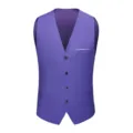 Detailed front view of a slim-fit purple men's suit vest featuring four buttons - 3XL / Tops / Light Purple