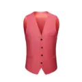 Detailed view of a slim fit coral red men's business casual waistcoat vest - 3XL / Tops / Rose Red (906)