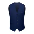 Front view detail of a classic navy blue men's suit vest with five black buttons - 3XL / Tops / Dark Blue 901