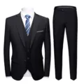 Professional slim fit black men's three-piece suit set for formal wedding dress - 6XL / Set / Black (Double Button 905)
