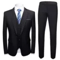 Elegant black men's 3-piece slim fit suit for weddings and formal business events - 6XL / Set / Black (Single Button 903)
