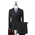 Professional black double-breasted slim fit men's suit set including blazer and trousers - M / Top And Bottom / Black
