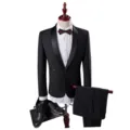Professional black men's slim fit suit set with shawl lapel blazer white shirt and shoes - 3XL / Top And Bottom / 2-Piece Set (Jacket+Pants) / Black (Shawl Lapel 2-Piece Set)