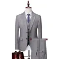 Premium grey textured three-piece business suit set with blazer, vest, and trousers - M / Set (566) / Gray