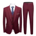 Elegant burgundy men's 3-piece slim fit suit set including jacket, vest and trousers - 6XL / Set / Wine Red (908)