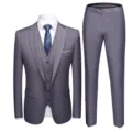 Professional slim fit three-piece men's wedding suit set in elegant charcoal grey color - 6XL / Set / Light Gray (923)