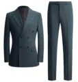 Premium slim fit men's double-breasted two-piece business suit set in dark teal - 46/M / Top And Bottom / Dark Green