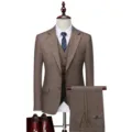 Premium slim fit 3-piece men's business suit set in a textured brown wool-like finish. - M / Set (567) / Brown