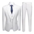 Elegant men's slim fit white 3-piece suit with blazer vest and pants for weddings - 6XL / Set / White (907)