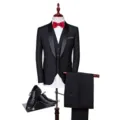 Elegant black three-piece tuxedo suit with shawl lapel for formal events and weddings - S / Set / Black