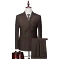 Premium slim fit dark brown pinstripe double-breasted men's suit set for elegant weddings - 46/170/M / Top And Bottom / Brown Stripes