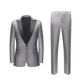 Premium silver glitter men's slim fit suit with black lapel for stage performance - M/46/170 / Top And Bottom / Silver gray 659