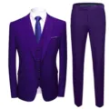 Elegant purple three-piece slim fit men's formal suit set for weddings and grooms - L / Set / Dark Purple (925)