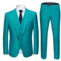 Professional slim fit three-piece men's turquoise suit with blazer vest and matching trousers - 6XL / Set / Bright Green (911)