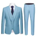 Professional men's slim fit three-piece suit in sky blue for weddings or formal gala events - 6XL / Set / Light Blue (926)