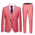Slim fit 3-piece men's wedding suit in elegant coral pink with vest and trousers - 6XL / Set / Rose Red (906)