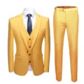 Bright yellow slim fit men's three-piece formal suit including jacket vest and pants - 6XL / Set / Yellow (918)