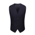 Elegant men's navy blue slim fit formal suit vest featuring five buttons and pocket detail - 3XL / Tops / Black