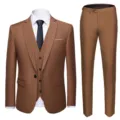 Slim fit 3-piece men's suit in caramel brown, includes jacket, vest and trousers - S / Set / Khaki (913)