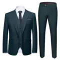 Slim-fit three-piece men's suit in deep teal for weddings and formal events - 6XL / Set / Dark Green (915)