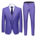 Three-piece slim fit men's wedding suit in vibrant purple with blazer, vest, and pants - 6XL / Set / Light Purple (909)