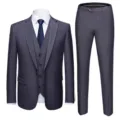 Slim fit dark grey three-piece men's suit set with blazer vest and trousers - 6XL / Set / Dark Gray (916)