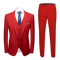 Red men's three-piece slim fit suit set for weddings and formal events - 6XL / Top And Bottom / Bright Red (917)