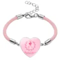 Breast cancer awareness month heart bracelet with pink ribbon design and rope band - Awareness Month Style / 20mm / Pink