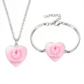Detail view of heart ribbon necklace and bracelet set for breast cancer awareness - Style 1 (60639717)
