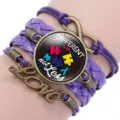 Detailed view of autism awareness purple braided bracelet with Different not Less charm - 12038607