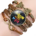 Detail of braided leather autism awareness bracelet with different not less charm - 12038610