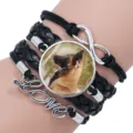 Multilayer braided leather bracelet with German Shepherd dog photo charm - 12008701 (German Shepherd-Black)