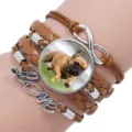 Multilayer braided leather bracelet with French Bulldog charm and Love script - 12008702 (French Bulldog-Brown)