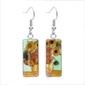 Artistic stainless steel rectangular drop earrings with Van Gogh Sunflower painting design - Sunflowers(70138906) / 10*25mm