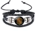 Handmade multilayer black braided cowhide leather bracelet featuring Arabic calligraphy dome - 18mm / Black