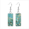 Elegant stainless steel rectangular drop earrings with Van Gogh Almond Blossoms painting art - Almond Blossom(70138903) / 10*25mm