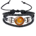 Multi-layer handmade cowhide leather bracelet with Islamic crescent moon and star design - 18mm / Orange