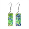 Stainless steel rectangle dangle earrings featuring Van Gogh Irises painting design - Irises(70138904) / 10*25mm