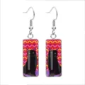 Rectangular glass drop earrings with black cat illustration and stainless steel hooks - 10x25mm / Colorful Background Black Cat