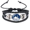 Black multi-layer leather bracelet with mosque glass cabochon and metal beads - 18mm / Dark Blue