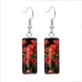 Orecchini a pendolo quadrati in acciaio inox con stampa a fiori di papavero rosso - Stile Fiore di Papavero 5 / 10x25mm