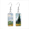 Artistic stainless steel dangle earrings featuring Van Gogh Wheatfield with Cypresses painting - Wheat Field with Cypresses(70138910) / 10*25mm