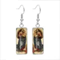 Stainless steel rectangle drop earrings featuring classic Raphael oil painting art - Sistine Madonna(70138911) / 10*25mm