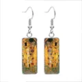 Artistic stainless steel rectangular earrings featuring Gustav Klimt's The Kiss print. - The Kiss(70138912) / 10*25mm