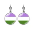 Detail of genderqueer pride flag earrings with silver-tone lever-back hooks - Genderqueer Pride Flag